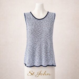 St. John Blue White Mélange Knit Shell Tank Top Sleeveless Size L